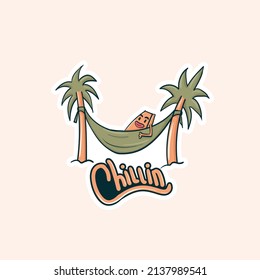 Colorful hand drawn cute character chilling and laying on hammock