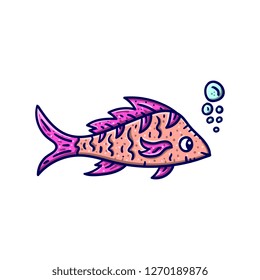 Colorful hand drawn cute fish cliaprt. Vector illustration
