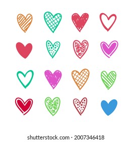 Colorful hand drawn cute hearts vector.