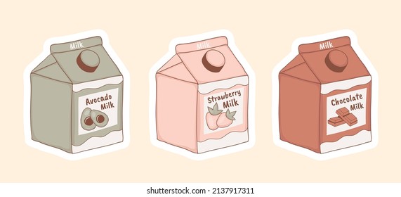 Colorful Hand drawn cute milk Stickers Collection