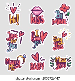 Colorful hand drawn daily love stickers collection