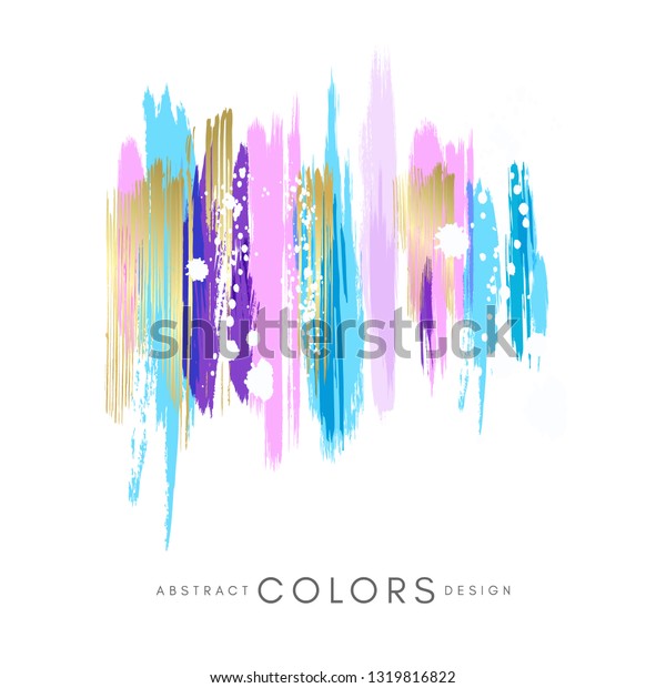 Colorful hand drawn decorative element from brush\
strocks. Abstract creative design from blue, pink, gold and purple\
paint lines.