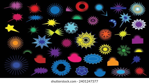 Colorful Hand drawn decorative and speech bubble silhouette set Retro 90s cartoon style sticker shape pack.90s Star Vector design element set.