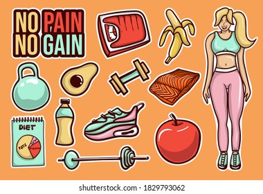 Colorful Hand drawn Diet Stickers Collection
