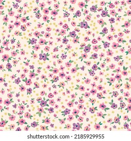 Colorful hand drawn ditsy wildflowers. Vector seamless background with hand drawn flowers in a liberty style