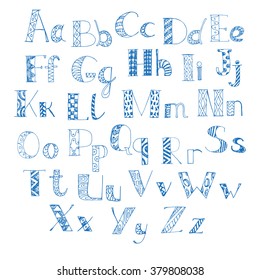 colorful hand drawn doodle alphabet. letters of latin alphabet