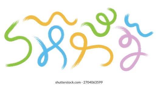 Colorful hand drawn doodle elements isolated on white background, abstract brush strokes design