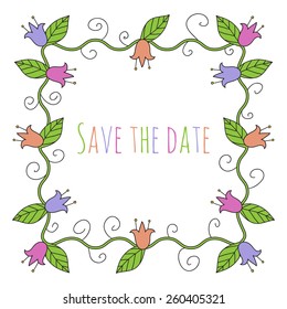 Colorful hand drawn doodle floral square frame for your text