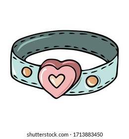Colorful hand drawn doodle Pets stuff illustration. Cartoon dog's and cat's collar isolated on a white background for animal care, pets shopping, grooming, veterinary.