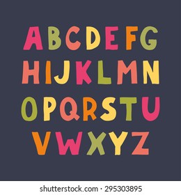 Colorful hand drawn doodle sans serif alphabet