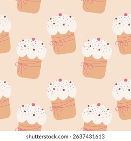 Colorful Hand drawn Easter cake with Sprinkles decorations Seamless Pattern Easter Festive Backdrop