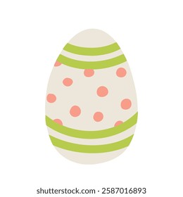 Colorful hand drawn Easter egg with polka dots and stripes for holiday decorations and celebrations vector illustration