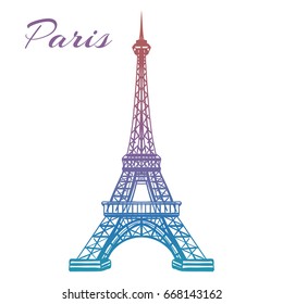 Colorful hand drawn Eiffel tower isolated on white backgound. Vector illustration