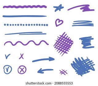 Colorful hand drawn elements. Freehand sketches. Colored illustration