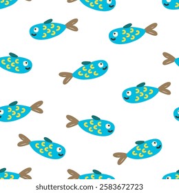 Colorful hand drawn fish pattern designed for kids perfect for playful textile applications or wrapping paper vector illustration