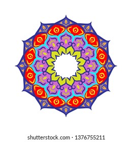 Colorful Hand drawn floral mandala geometry circle element. Vector illustration.