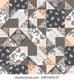 colorful hand drawn floral patchwork pattern