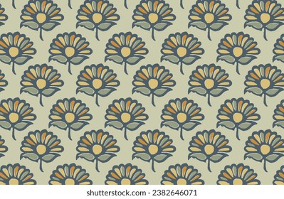 Colorful hand drawn floral seamless pattern in block print style vector