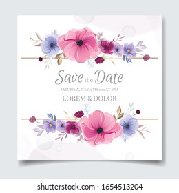 Colorful hand drawn floral wedding invitation cards