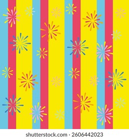 Colorful hand drawn flower or firework geometric seamless pattern.Abstract background surface texture background.Nature botanical tropical folk art illustration.Design for seasonal, celebration,decor.