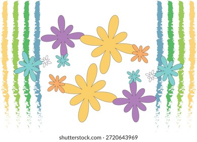 Colorido Dibujado A Mano Patrón De Flores, Flores Crayón Dibujo A Mano Vector Vector de stock 