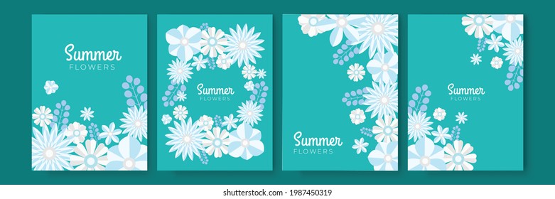 Colorful Hand drawn flower summer social media posts or stories template collection. Paper cut style floral greeting card collection for banner, poster, flier, fashion sale and much more