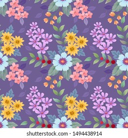 Colorful hand drawn flowers pattern vector design. can use for fabric textile wallpaper background.