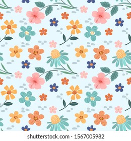 Colorful hand drawn flowers seamless pattern vector design. can use for fabric textile wallpaper.