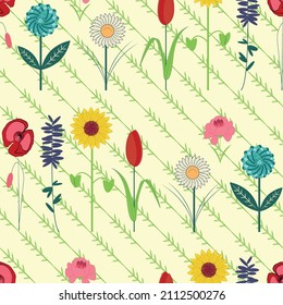 Colorful hand drawn flowers vector seamless repeat