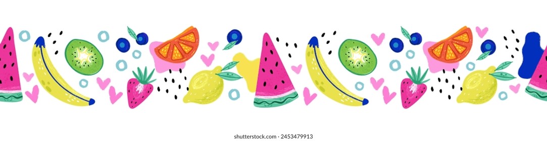 Colorful hand drawn fruit pattern with colorful design, seamless background, great for summer fabrics, banners, wallpapers - vector design