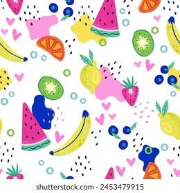 Colorful hand drawn fruit pattern with colorful design, seamless background, great for summer fabrics, banners, wallpapers - vector design