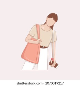 Colorful Hand drawn girl travelers with tote bag