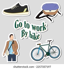 Colorful hand drawn go to work by bike Stickers design