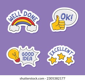 Colorful hand drawn good job stickers collection