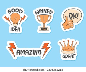 Colorful hand drawn good job stickers collection