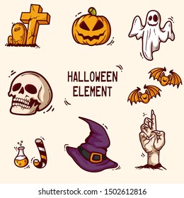 Colorful hand drawn halloween element collections