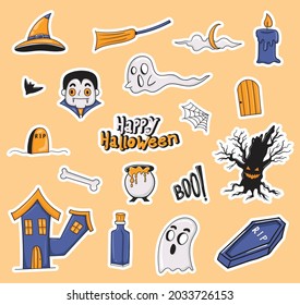 Colorful Hand drawn Halloween Stickers Collection