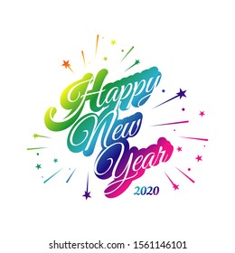 colorful hand drawn Happy new year 2020 lettering vector Illustration background Concept Image
