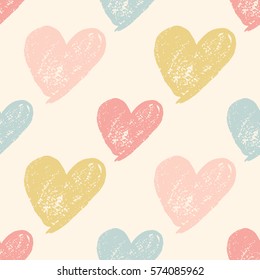 Colorful hand drawn heart grunge cute seamless pattern. Vector illustration.