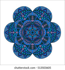 Colorful hand drawn hexagon pattern. Ethnic indian mandala. Abstract geometric ornament  for umbrellas, sportswear, textile, tile.  Stained glass template
