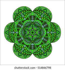 Colorful hand drawn hexagon pattern. Ethnic indian mandala. Abstract geometric ornament  for umbrellas, sportswear, textile, tile.  Stained glass template
