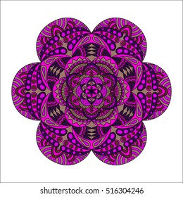 Colorful hand drawn hexagon pattern. Ethnic indian mandala. Abstract geometric ornament  for umbrellas, sportswear, textile, tile.  Stained glass template