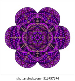 Colorful hand drawn hexagon pattern. Ethnic indian mandala. Abstract geometric ornament  for umbrellas, sportswear, textile, tile.  Stained glass template