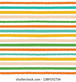 Colorful hand drawn horizontal stripes pattern. Seamless vector background. Uneven wonky textured lines. Organic classic abstract geo fashion print. Autumn season fall colors on white backdrop.