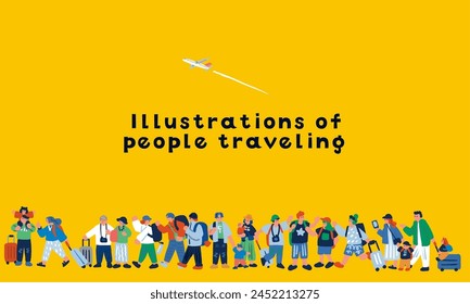 Colorful hand drawn illustration of people traveling