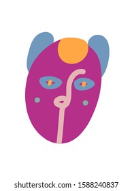Colorful hand drawn illustration in vector. Depiction animal's muzzle as ethnic mask.