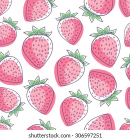 Colorful hand drawn isolated strawberry seamless pattern on white background. Sketched abstract vector food illustration. Design artistic doodle element for card, print, template, wallpaper, texture - Shutterstock ID 306597251