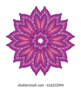 Colorful hand drawn lace doodle round abstract ornament. openwork pattern with curved lines, semicircles and shares
