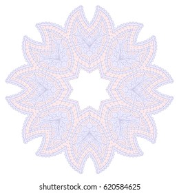 Colorful hand drawn lace doodle round abstract ornament. openwork pattern with curved lines semicircles and shapes
