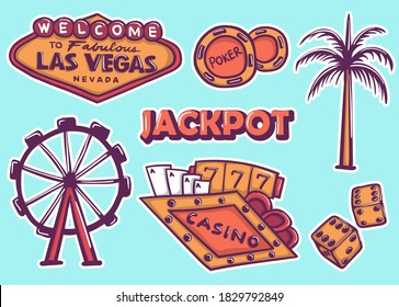 Colorful Hand drawn las vegas stickers collection